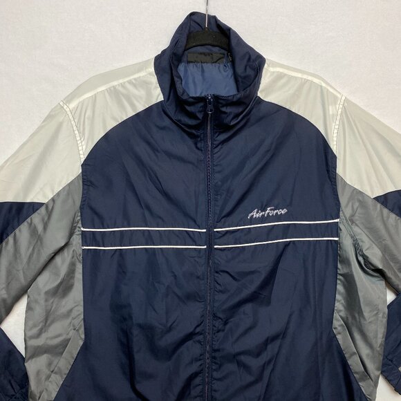 Reebok Air Force Windbreaker Jacket Men's L Navy Colorblock Full Zip - Picture 1 of 13